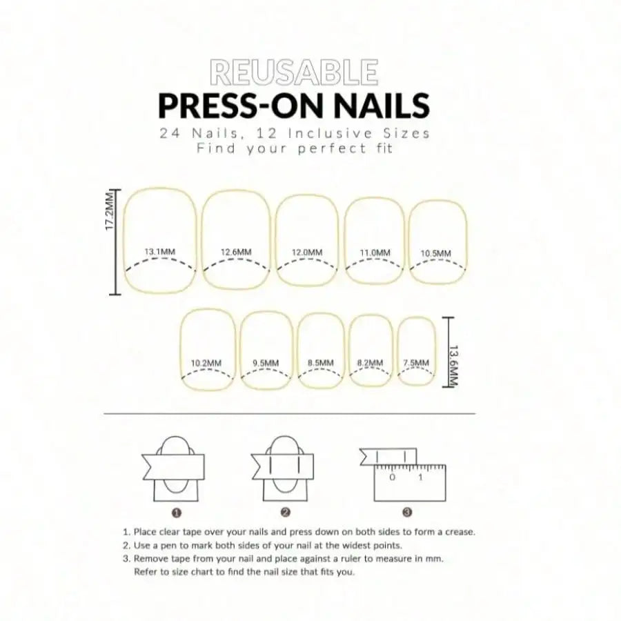 24Pcs Short Square French Metal Press On Nails, Reusable Non-Damaging, Free Shipping