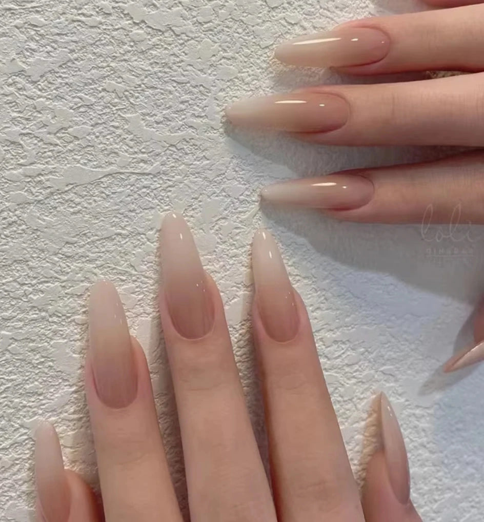 24-piece Long French Minimalist Gradient Fingernail with 1 Jelly and 1 Nail File