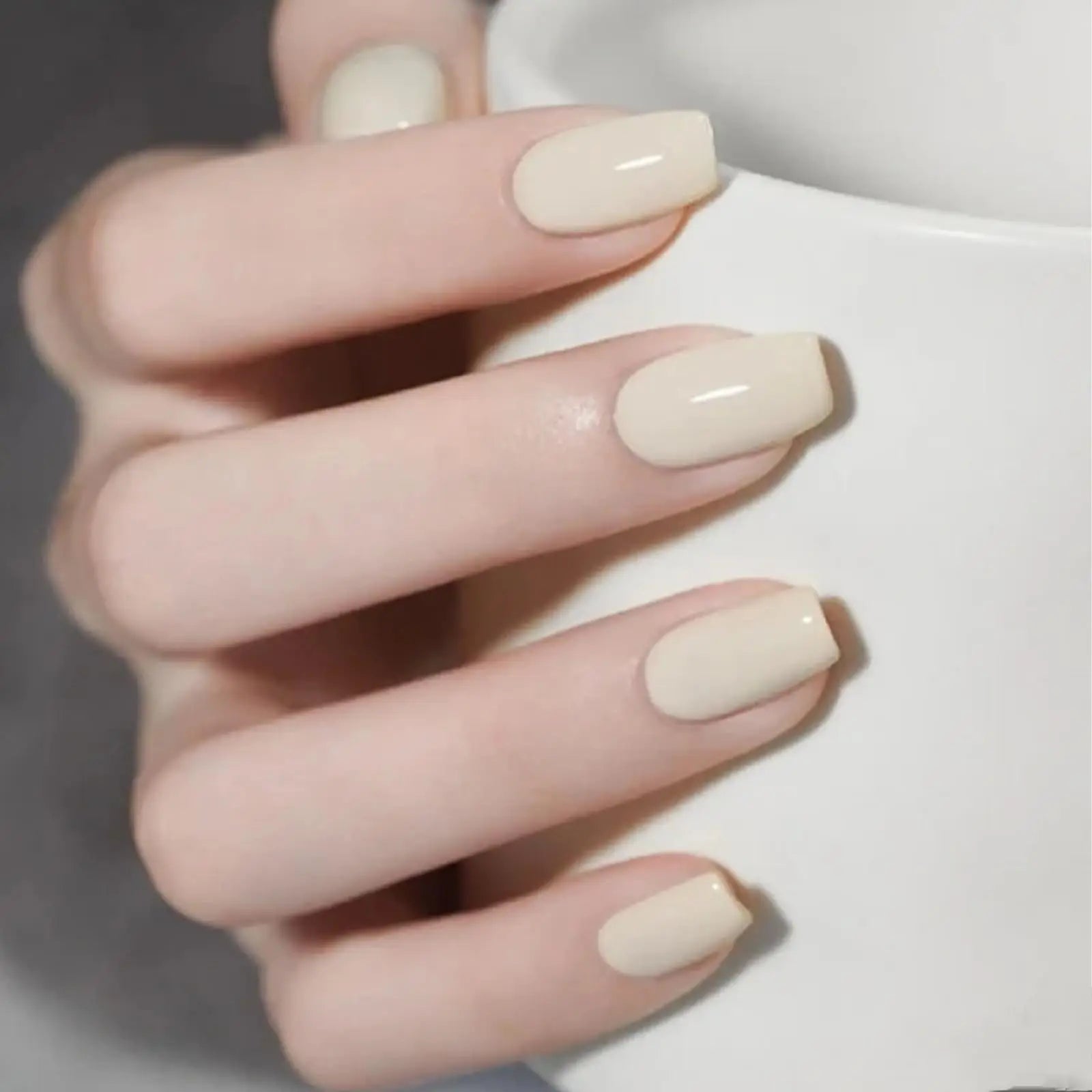 24Pcs White Long Square Fake Nails For Design Shiny Artificial Press On False Nails DIY Full Cover Tips Manicure Tool